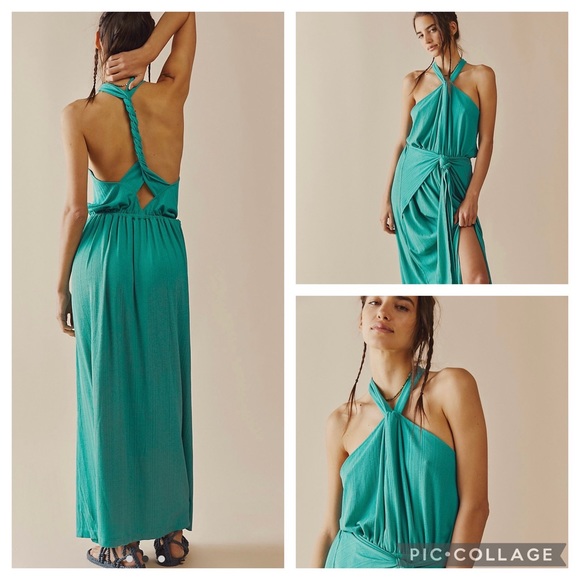 NWT Free People Beach Golden Days Maxi Dress Sz Small- Turquoise/Radical Teal - Picture 1 of 5